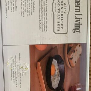Cast iron skillet and wood tray sets